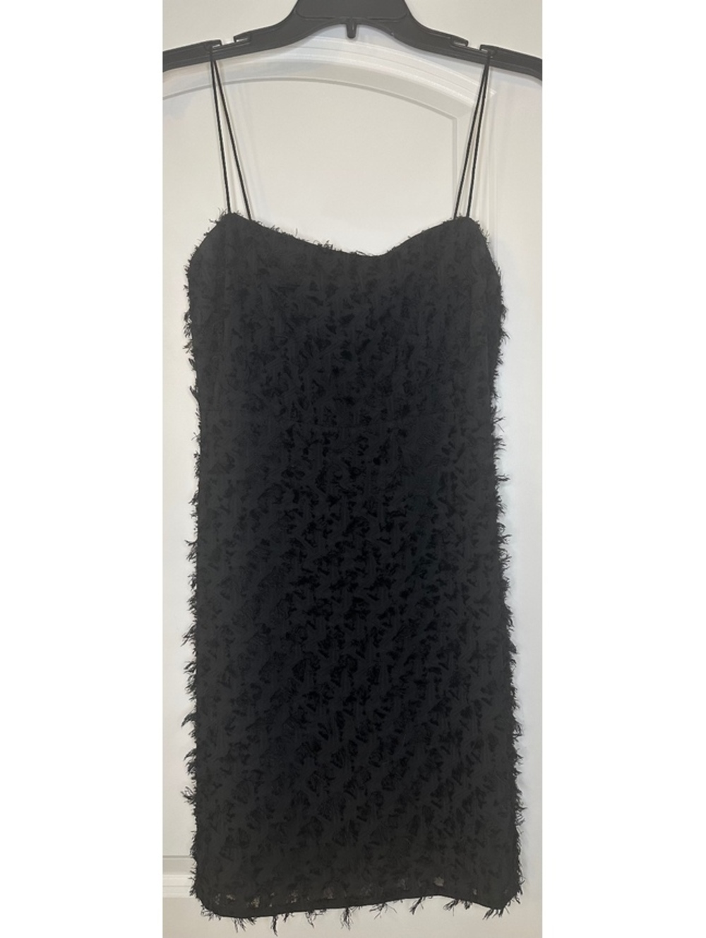 ASTR The Label Black Textured Fringe Mini Dress with Thin Straps, Size Small
